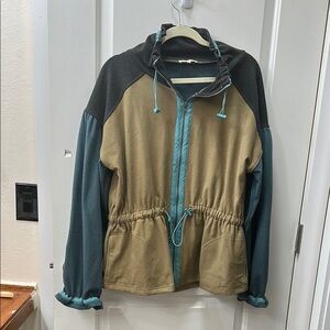 Colorblock Fleece Jacket with Drawstring